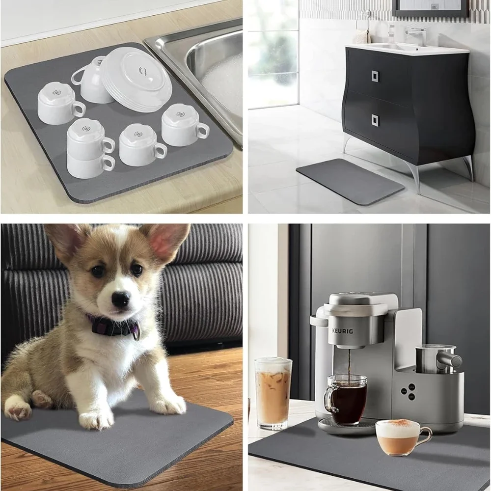Deluxe Absorbent Countertop Dish Mat with Non-Slip Rubber Backing