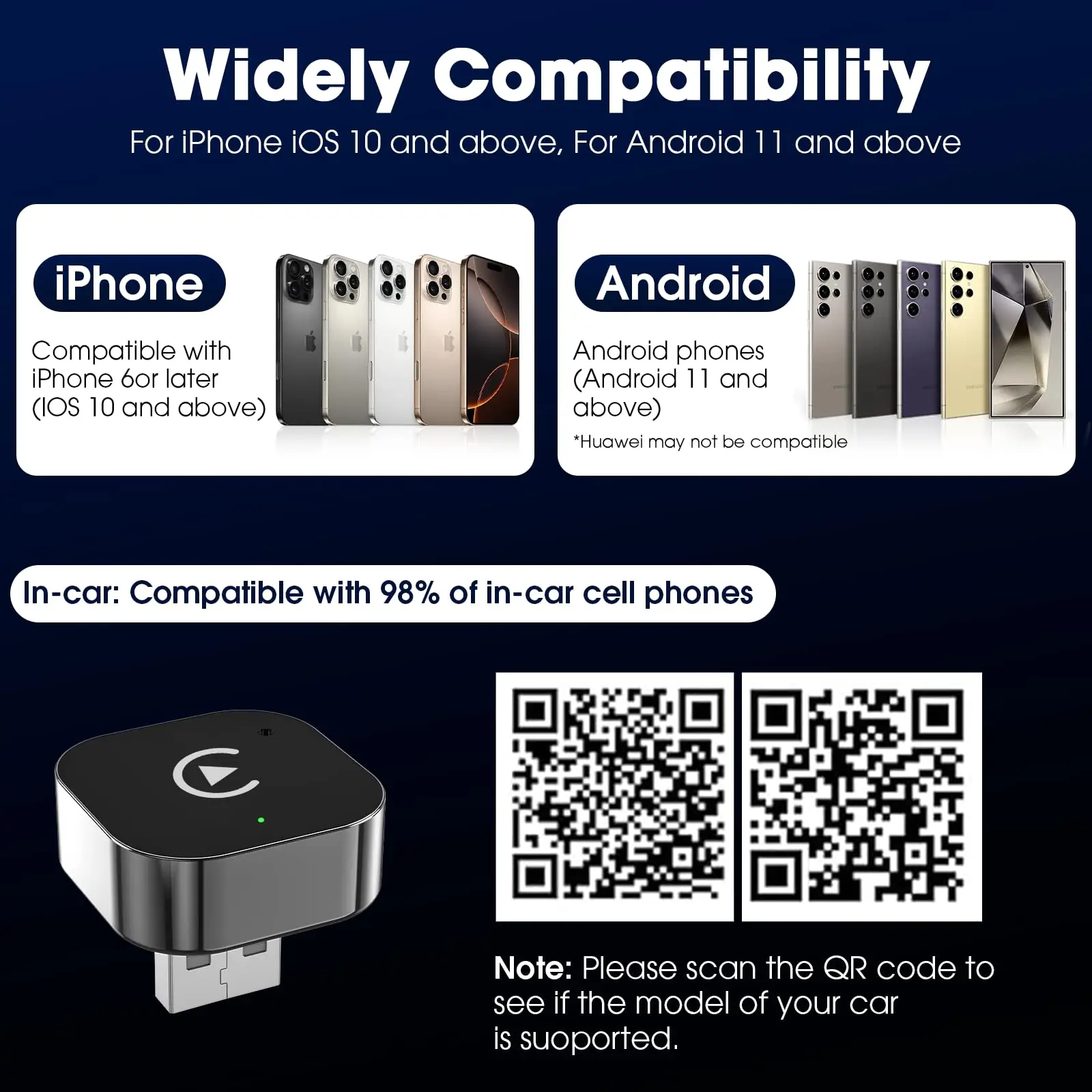 Wireless Carplay Adapter Plug and Play Wired to Wireless Dongle for iPhone iOS Auto Car Navigation