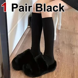 Women's Solid Color Striped Long Breathable Comfort Socks - Fashionable Simple Style for Spring and Summer (1 Pair Black)