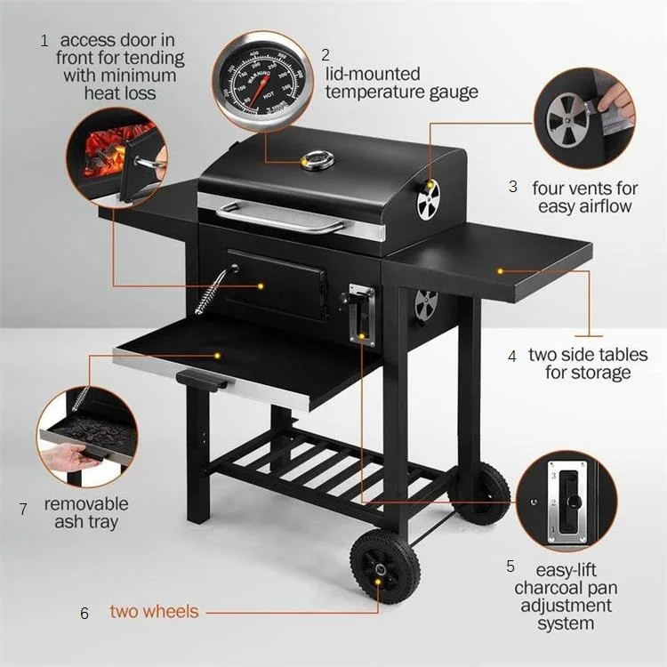 Description Picture 6 of itemSCB-115 BBQ Grill Round Charcoal Stove Outdoor Bacon Portable 3 in 1 Barbecue  Double Deck Smoker Oven Camping Picnic Cooking