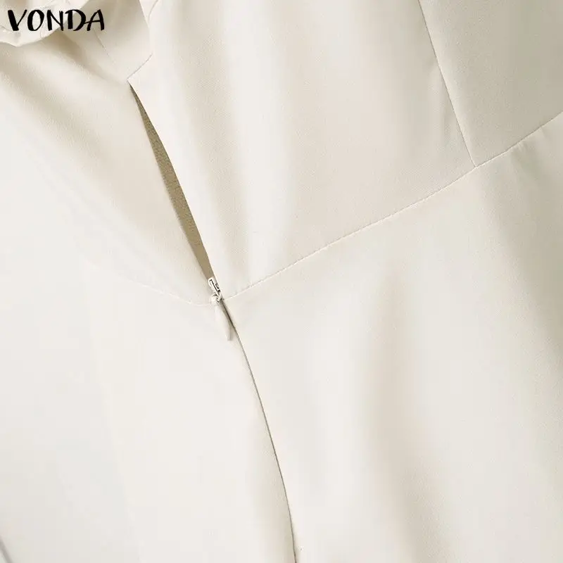 VONDA Elegant Party Women Dress A-line Summer Short Sleeve Long Maxi Dresses OL Work Casual Streetwear Solid Color Vestidos 5