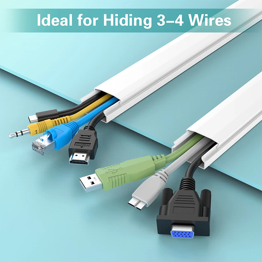 3pcs TV Cable Hider 47in PVC Cord Hider Cable Management Wall,Paintable Concealer for Wall Mounted TV,L15.7 W1.2 H0.59in