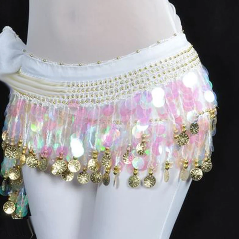Fashion Belly Dance Waist Chain Costume Coins Skirt Belt Hip Wrap Professional Stage Clothing Girls and Women Dance Wear