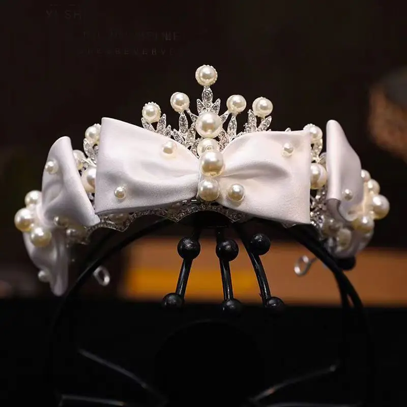 

New Shiny Crystal Princess Birthday Crown Wedding Dress Accessories Bridal Crown Handmade Butterfly Tie Hair Crown