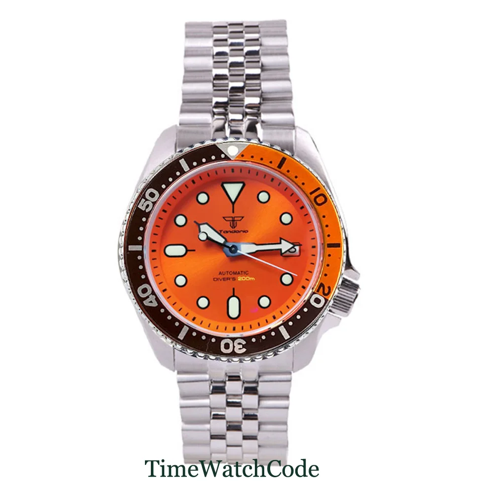 

Tandorio 41mm Diver Watch For Men NH35A Automatic Movement Orange Dial Date Sapphire Crystal 200m Waterproof 316L Bracelet