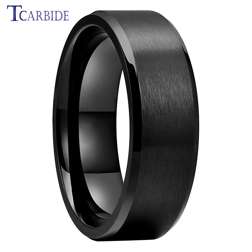 Black Ring 6mm 8mm Stainless Steel Classic Dailylife Jewelry Beveled Brushed Shipping to All Over The World wedding rings signet ring round rings cross rings silver ring womens ring fidget rings couple rings cubic zircon ring turkish rings finger rings jewelry rings ring jewelry anime rings moissanite ring survival ring