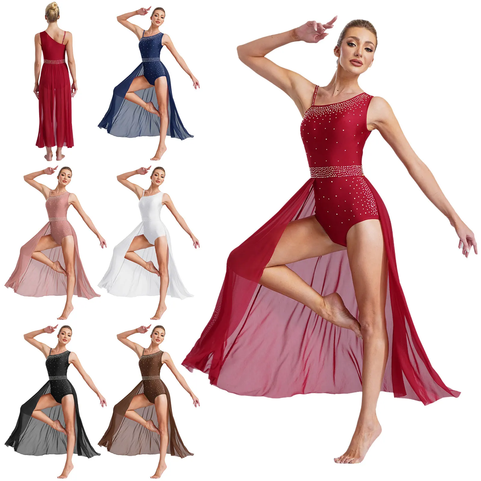 MSemis Women Lyrical Dance Costume Halter Neck Ballet Leotard Modern Contemporary Dress Purple S