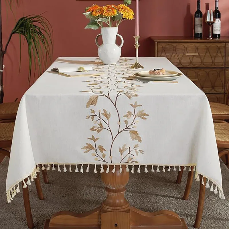 thumbnail image 1 of Mantel impermeable de lino y algodón para mesa de comedor, cubierta rectangular para cocina, café, sin arrugas, color Beige, 1 of 4