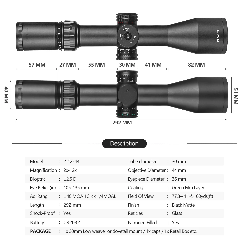 SPINA OPTICS IronClaw Shortdot HD 2-12X44 IR 5-100m Mira de Ponto SPINA OPTICS IronClaw Shortdot HD 2-12X44 IR 5-100m Mira de Ponto