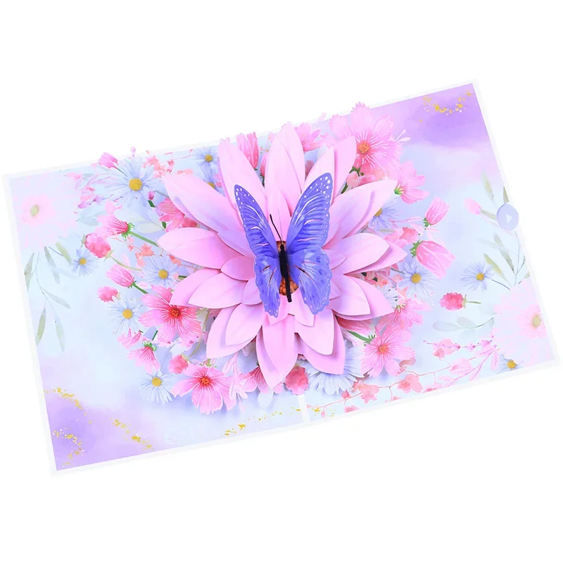 New Pink Flower Butterfly Card Paper Pop-Up Greeting Cards Festival Birthday 3D Card Gift Memorial Day Cards Lovers Gift greeting cards