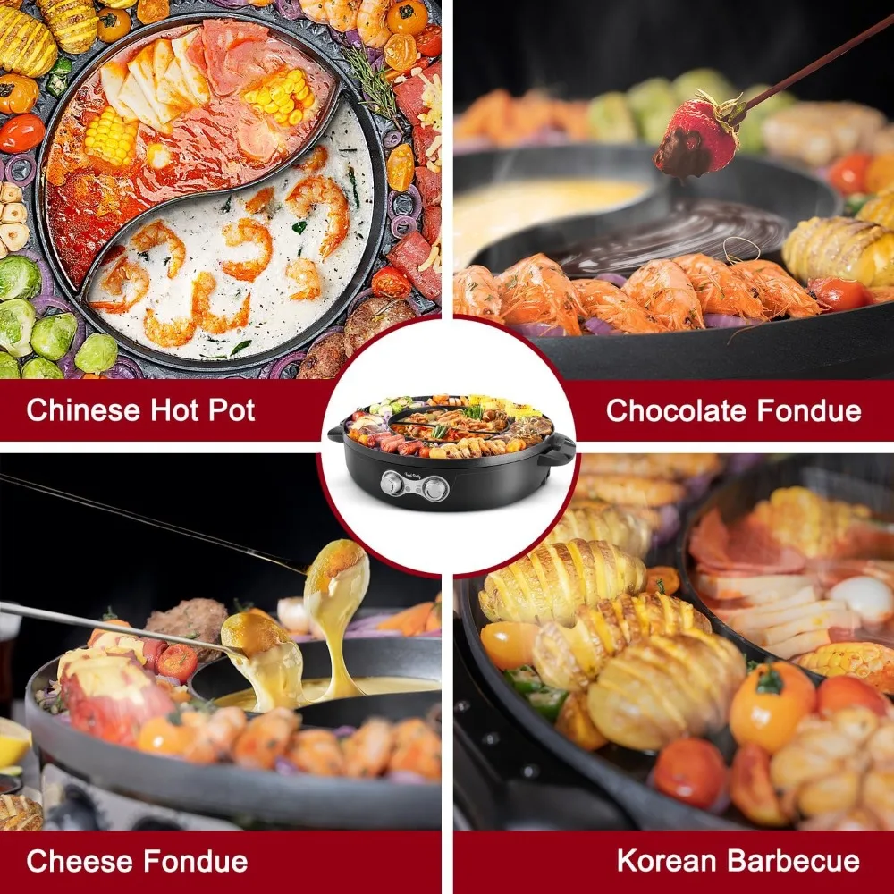 Electric Smokeless Grill and Hot Pot, With Separable Cooking Plate, Deluxe Combo of 1 Recipe Book, 1 Tong, Oil Brush