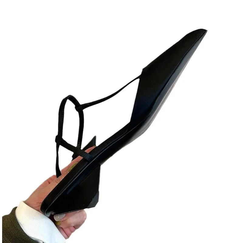 2024 New Slim T-Shaped Buckle Style Back Air Sandals for Women French Small and Sexy Thick Heels, Headed Single Shoes for Women