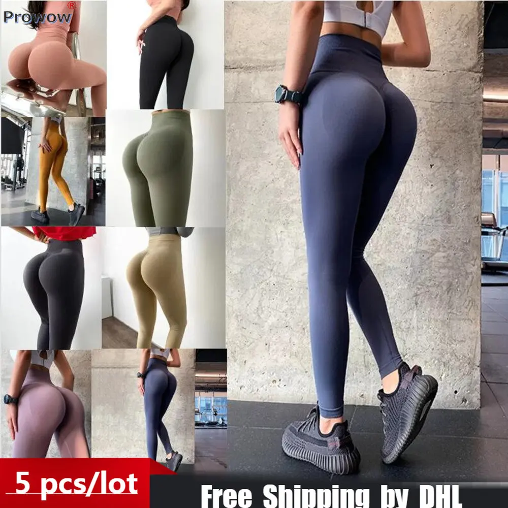 

5 PCS Bulk Women Yoga Pants 2023 Solid Ladies Fitness Trousers Casual Seamless High Waist Shaping Female Leggings Wholesale 8508