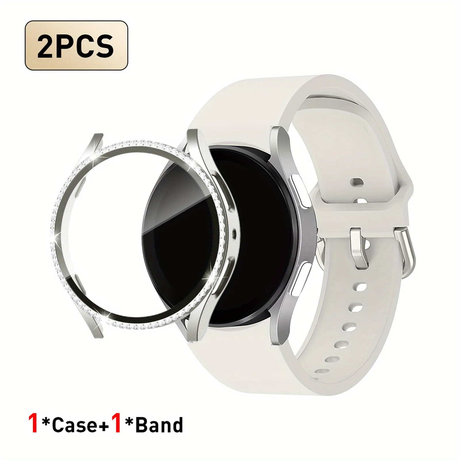 Elegant Strap and Diamond-Accented Case for Smartwatches - Set of 2