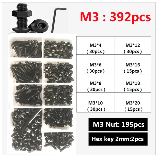 Hex Csavar És Anya Beállítása M2 M3 M4 M5 M6 Fekete 10,9 Fokozatú Gombbal Fejhegény Aljzat Kupak Hatszög Kerek Fej Allen - Image 2