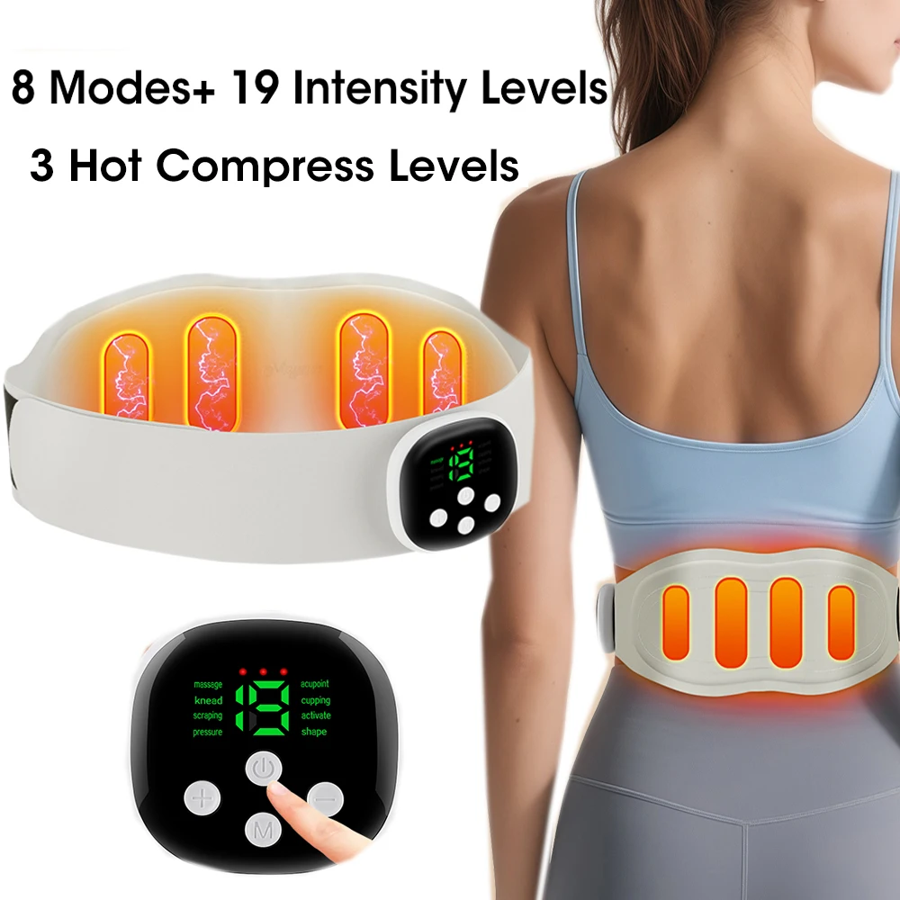 Electric Heating Waist Massager Wireless 8 Modes Vibration Massage Menstrual Abdominal Belt Abdominal Toning Belt Fat Burner