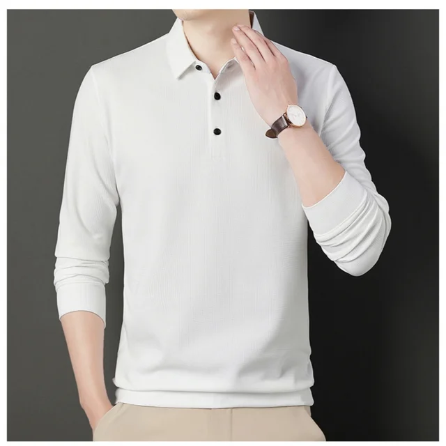 Polo brodé à manches longues pour hommes, décontracté et à la mode, confortable, respirant et polyvalent, haut d'été, nouvelle collection 1
