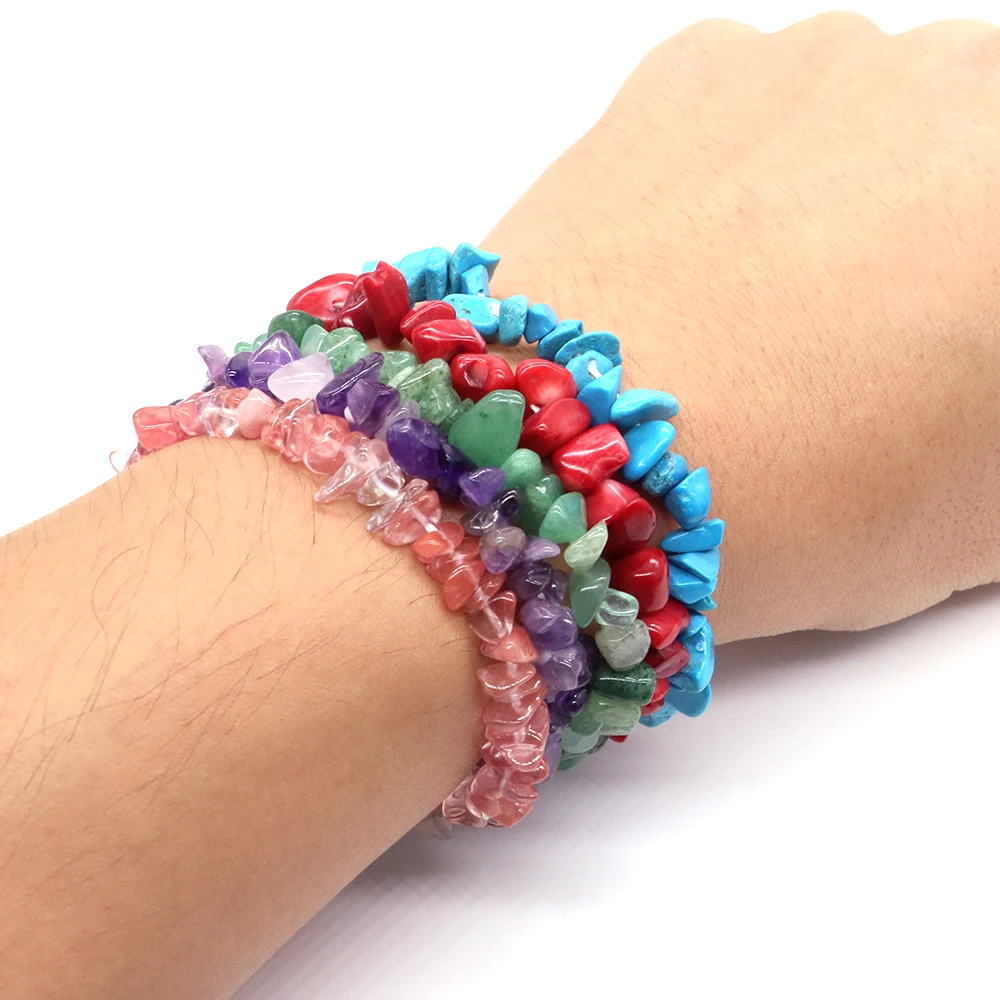 Irregular Chips Natural Stone Bracelet Aquamarine Beads Crystal Quartz Gravel Reiki Stretch Bangle Energy Jewelry Women Men Gift