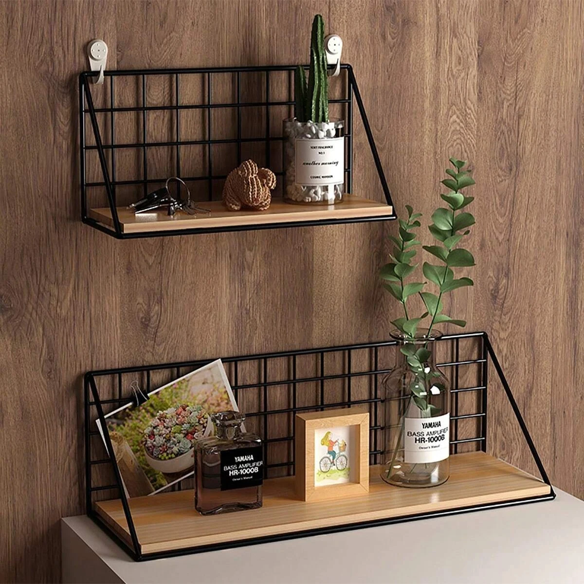 Wall Mounted Shelves Without Drilling Wood Hanging Shelf For Living Room Bedroom Storage Basket Wall Decoration Rack Organizers 2