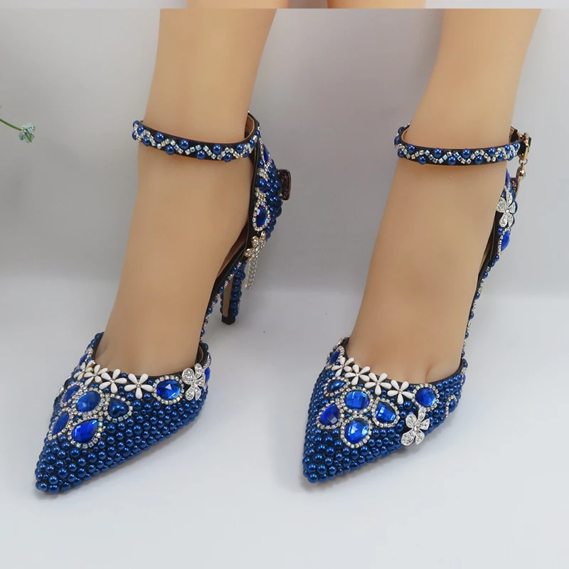 Royal Blue Rhinestone Wedding Heels Royal Blue And Silver Wedding - Main Image