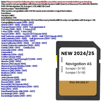 Scheda SD GPS 2024/2025 per scheda SD di navigazione VW Nuevo e solo per mappa di navigazione Discover Media MIB2 per Europa e Regno Unito
