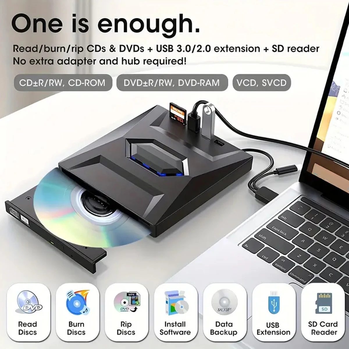 6IN1 Portable USB3.0 External DVD Burner Drive Card Reader Player CD Drive Laptop Desktop Accessories dvd player