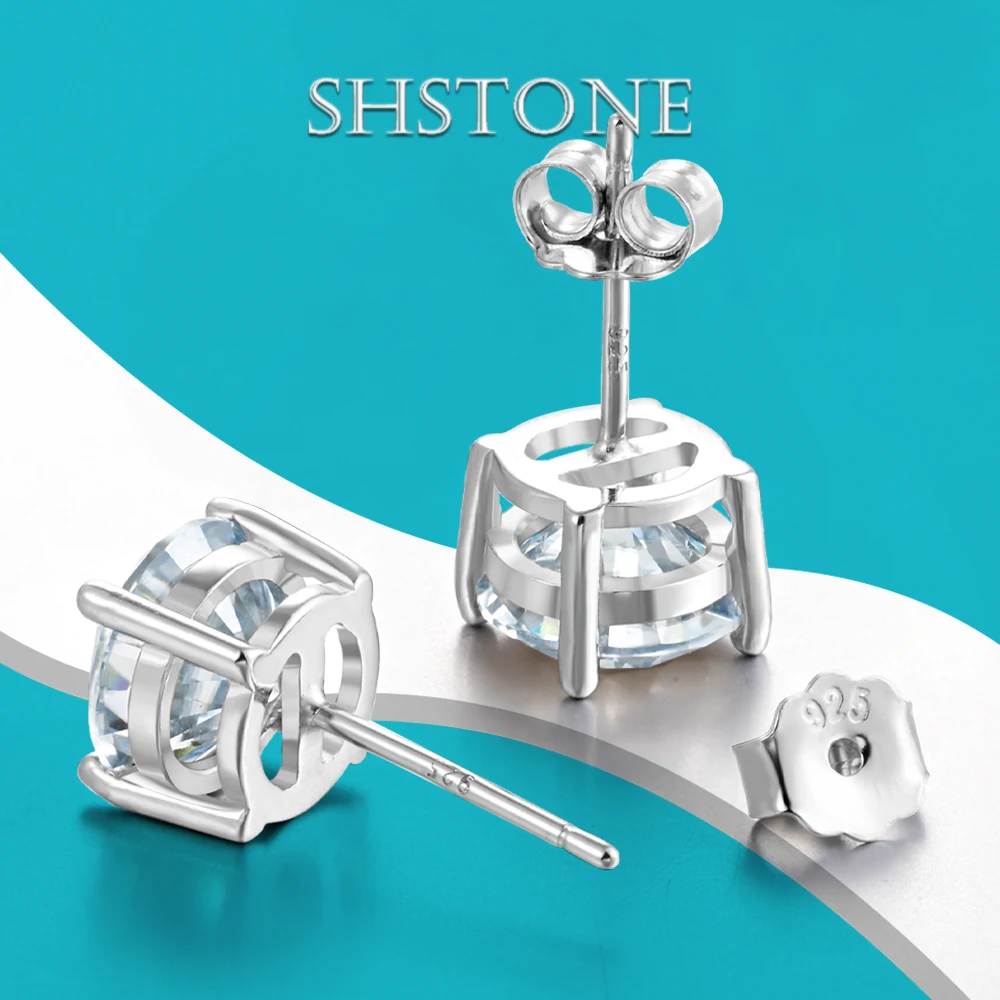 

SHSTONE 0.5-2.0ct Moissanite Earrings 925 Sterling Silver Lab Grown Diamond Ear Studs for Women Wedding Party Fine Jewelry Gift