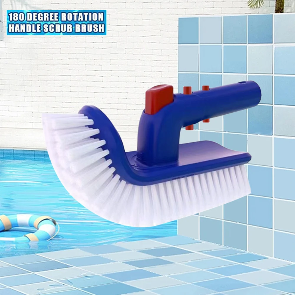 Pool Brush Hand Scrub Brush Curved End 180 Degree Rotating Pool Corner and Stair Brush Fine Bristles for Spa Hot Tub Cleaning