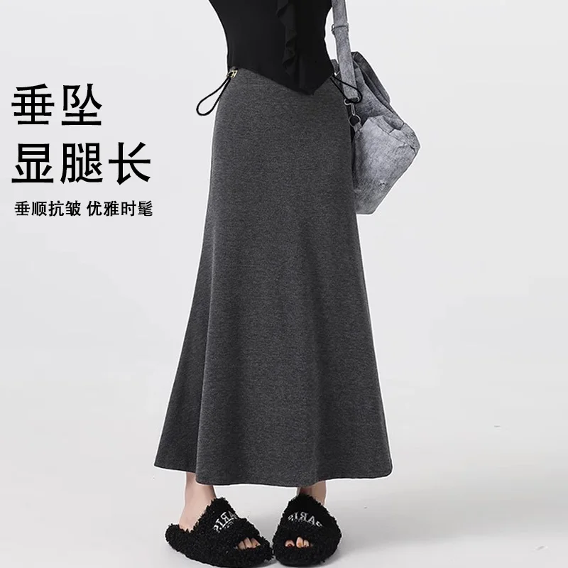 25SS Spring Summer Knitted Maternity Soft Draped Midi Skirt Non-Support Versatile A Line Fishtail Long Skirt for Pregnant Women
