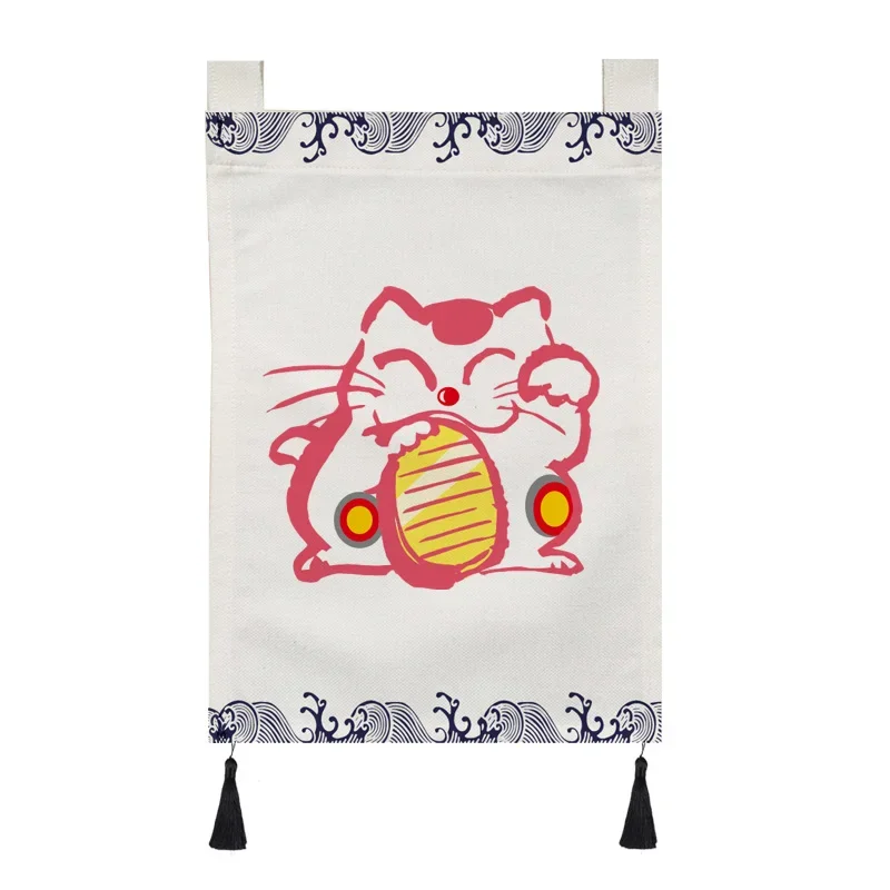 Double-sided Printing Japanese Lucky Cat Door Curtain Sushi Restaurant Izakaya Horizontal Curtain Decorative Flag Curtain 5