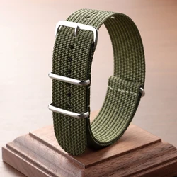 Premium Ribbed Nylon Watch Band in Military Ballistic Fabric - Khaki Field Bracelet - 22mm (Green)
