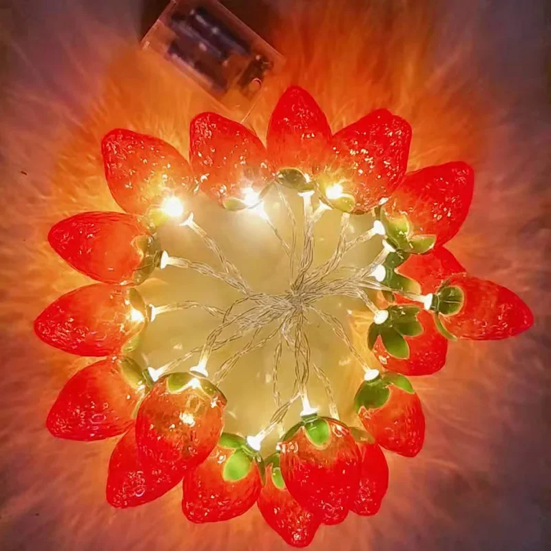 LED String Lights Strawberry Battery Powered Fruit Fairy Light String Lamp Decorative Light for Holiday Party Garden Yard