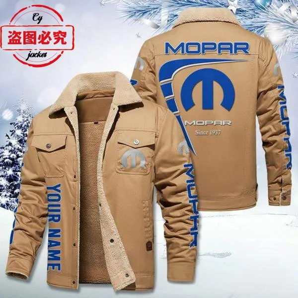 Mopar logo jacket men's velvet hooded winter warm stand-up collar jacket cotton Mopar work clothes 2