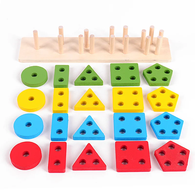Five sets of pillar toys, building blocks, kindergarten geometry matching, cognitive early education for babies 3