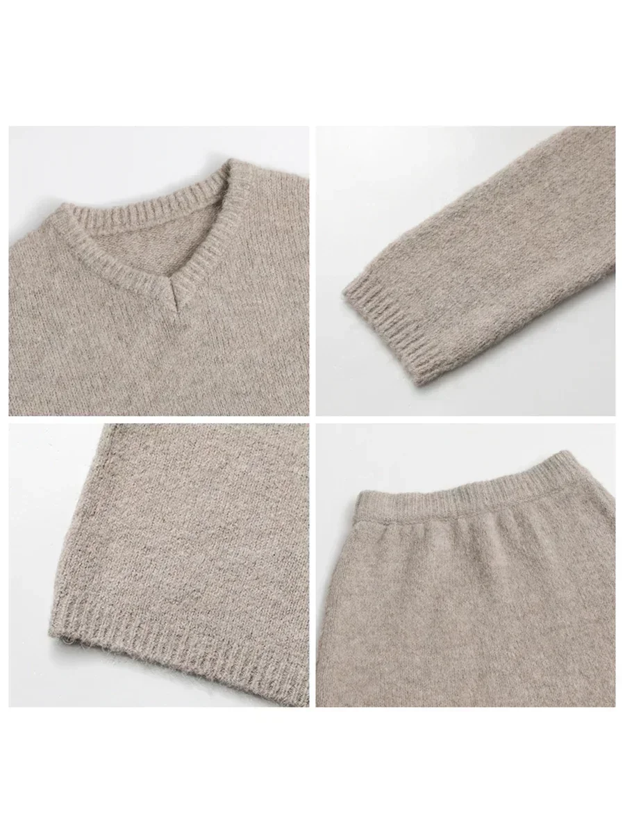 Women Clothing Set CHIC VEN Fashion Skirt Set Pullover Loose Mini V-neck Solid Sweater Straight Leg Skirts Spring Autumn