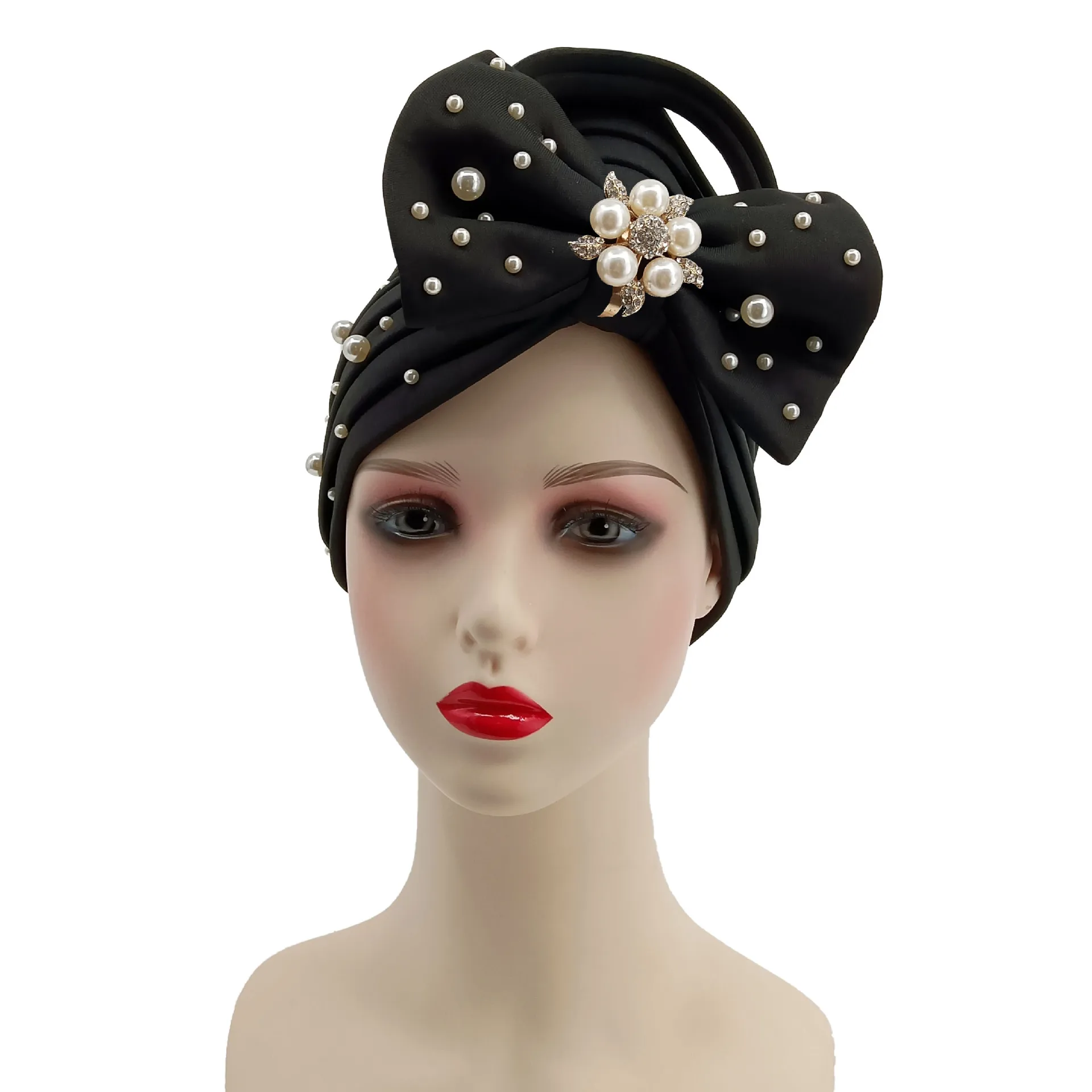 

2023 Fashion Style Summer Spring Autumn Winter African Women Black Polyester Headtie African Headtie African Caps