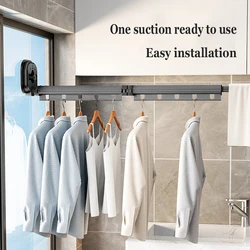 New Retractable Clothes Drying Rack No Punching Laundry Drying Rack Wall Mount Suction Cup Drying Rack Travel Portable Hanger