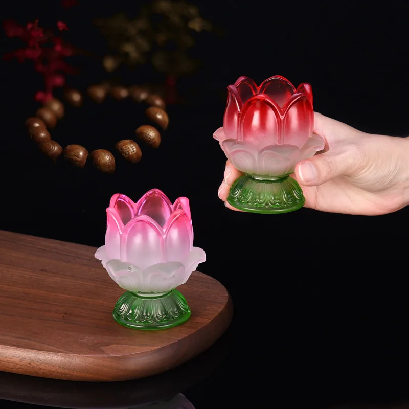 Glass Candle Holder Lotus Decoration Windproof Buddha