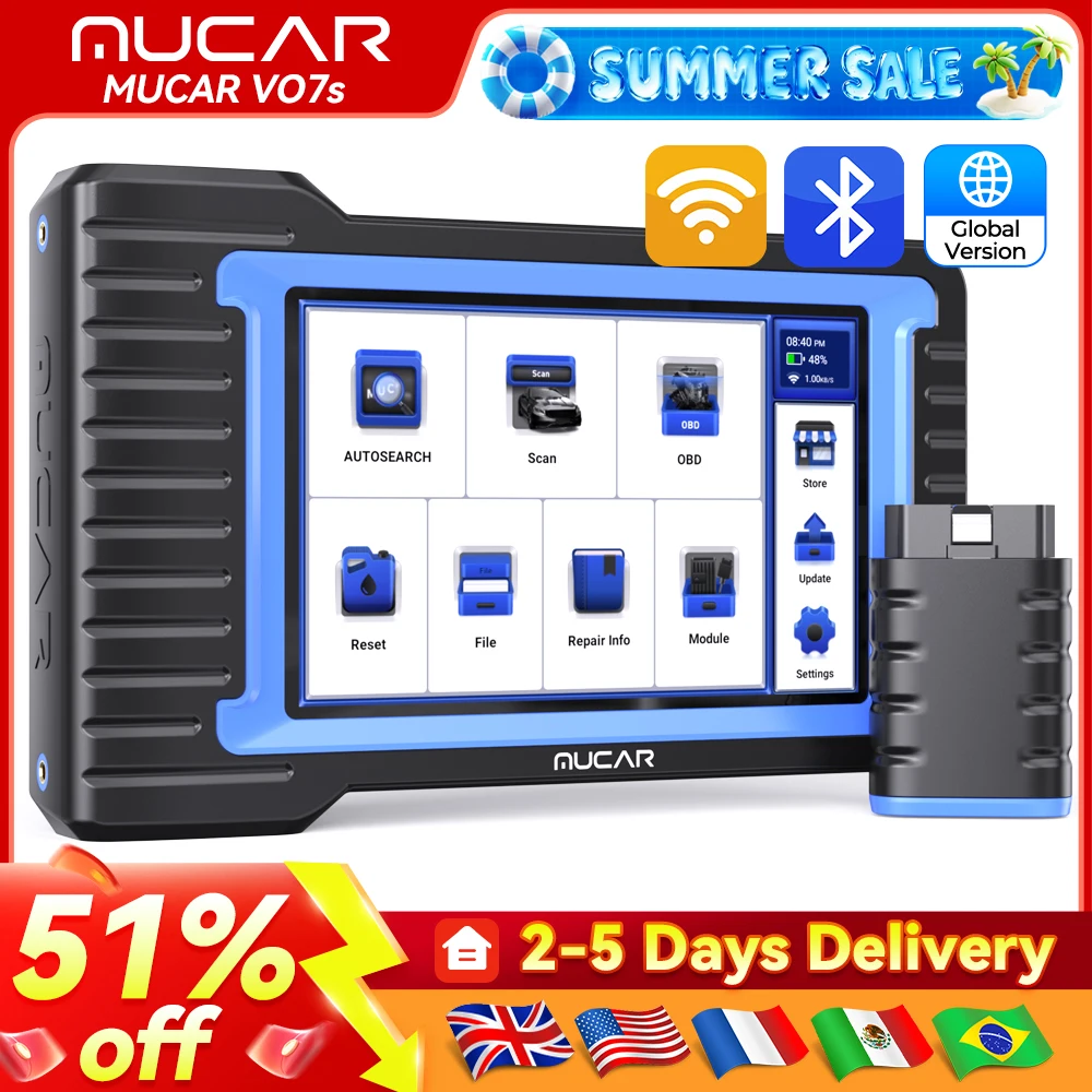 Scanner OBD2 MUCAR VO7S CANFD DOIP, Leitura de Diagnóstico de Todos os Sistemas, Codificação de ECU, Bidirecional, 28 Funções de Redefinição, Ferramentas Automotivas, Atualizações Gratuitas Vitalícias
