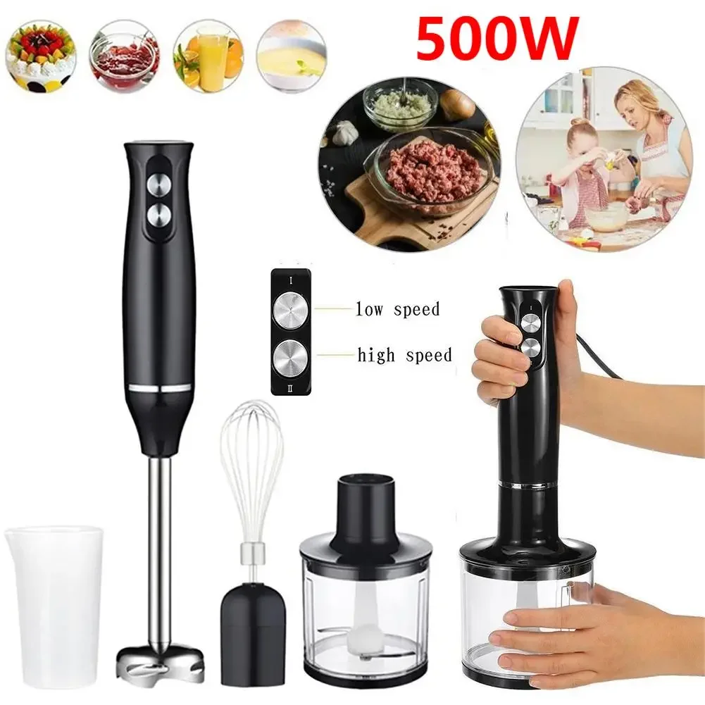 500W Electric Stick Hand Blender 4 in 1 Handheld Mixer 700ml Stainless Steel Blade Vegetable Meat Immersion Egg Whisk Juicer Set arzum technoart hand blender high power 1500w immersion hand stick blender mixer includes 900 ml measuring cup stainless steel