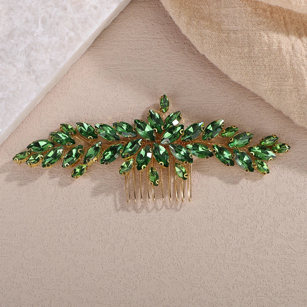 14Color Rhinestone Bridal Hair Comb Silver Green Wedding Hair Accessories Red Blue Headpiece for Women Black Tiaras Ornament