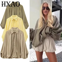HXAO Fashion Oversized Puff Jacket Women's Jacket Autumn Khaki Yellow Dark khaki Coat Ruffled Loose Long Sleeve Tops Outerwears