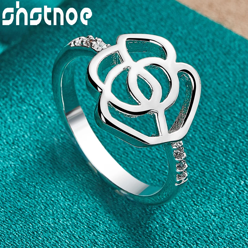 

SHSTONE 925 Sterling Silver Hollow Flower Rings For Women Engagement Wedding Birthday Party Fashion Jewelry Lady Christmas Gifts
