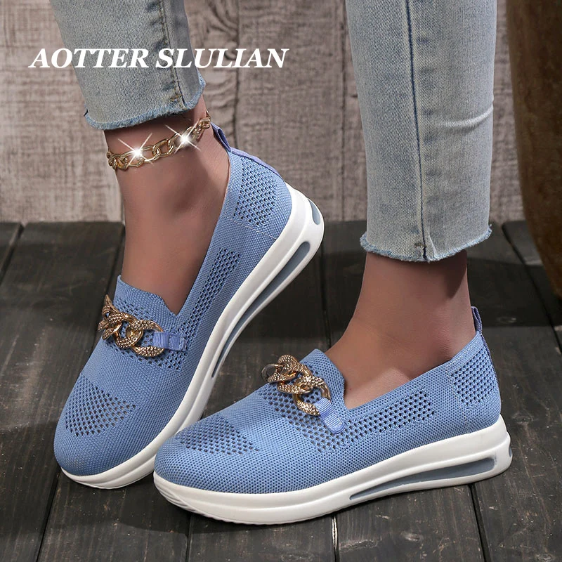 Women Flat Shoes Breathable Slip On Flats Solid Color Loafers Casual Round Toe Anti-slip Hollow Out Walking Footwear For Ladies