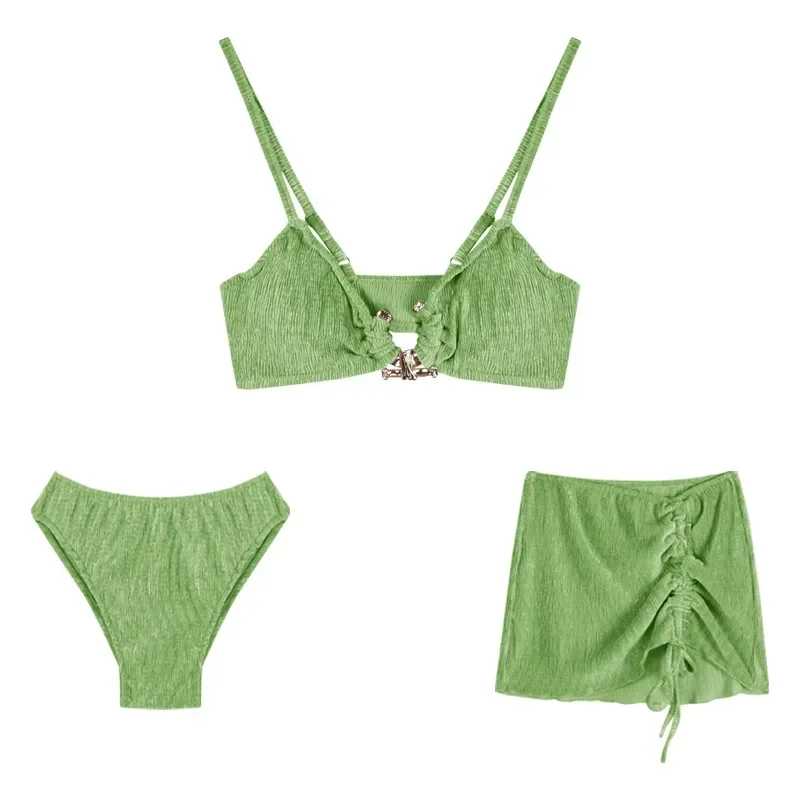 2024New Summer Swimsuit Women's Sexy Bikini Set Holiday Style Sexy Split Swimsuit Cover Skirt Beach Women's Sexy Three Piece Set