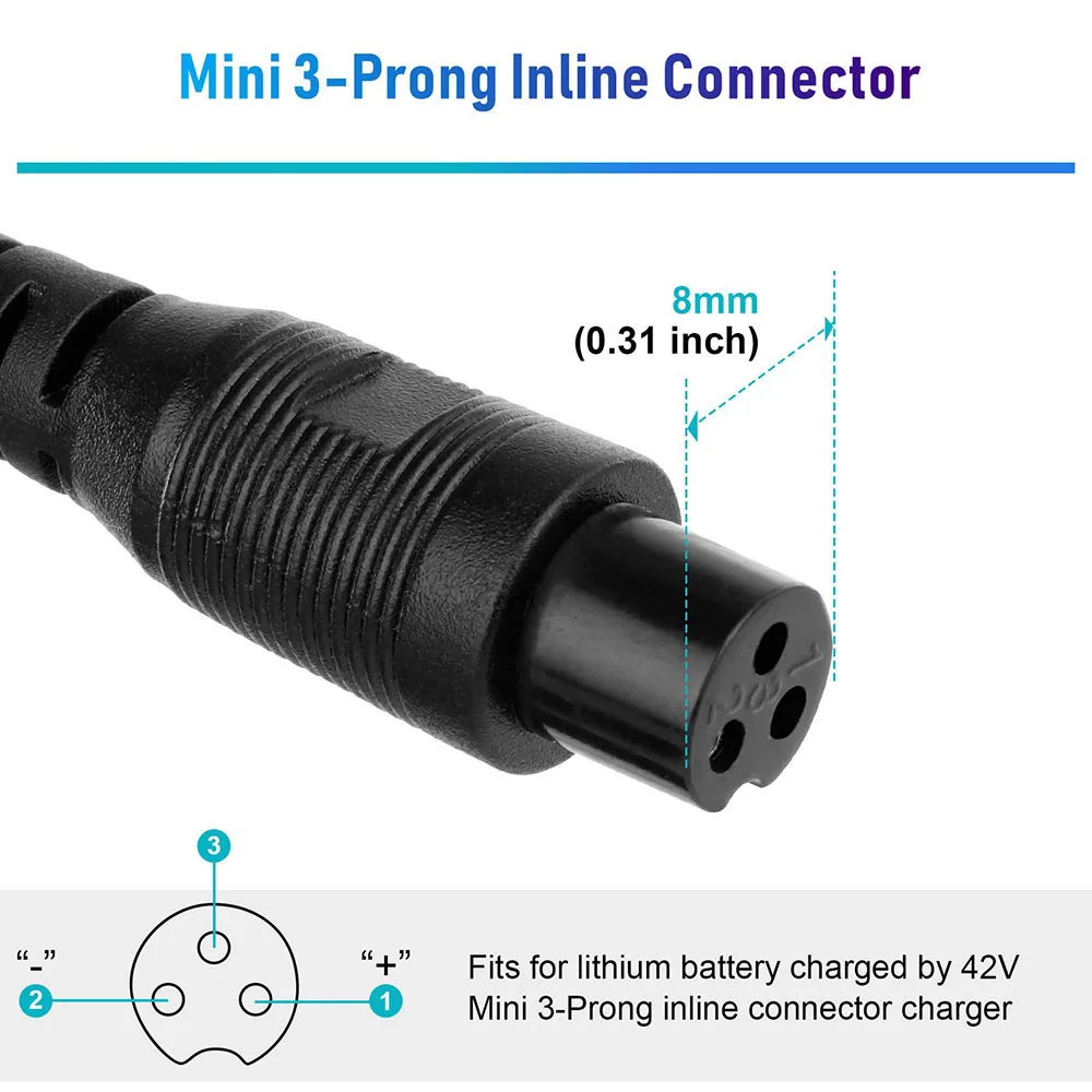 29.4V 2A 배터리 충전기, 리튬 전원 어댑터, 24V 포켓 모드용 PowerFast 3 갈래 인라인 커넥터, 스포츠 모드 리튬 배터리