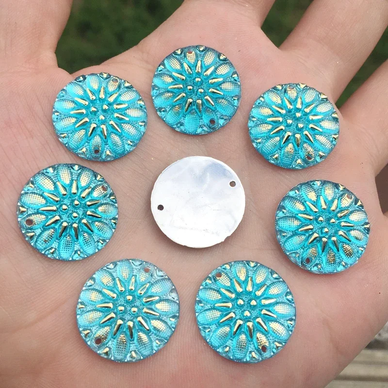YUSDTSHA 크리스탈 플랫 백 아크릴 카보 숑 액세서리 diy 라인 석 버튼에 바느질 2 구멍 20mm 15pcs -B105