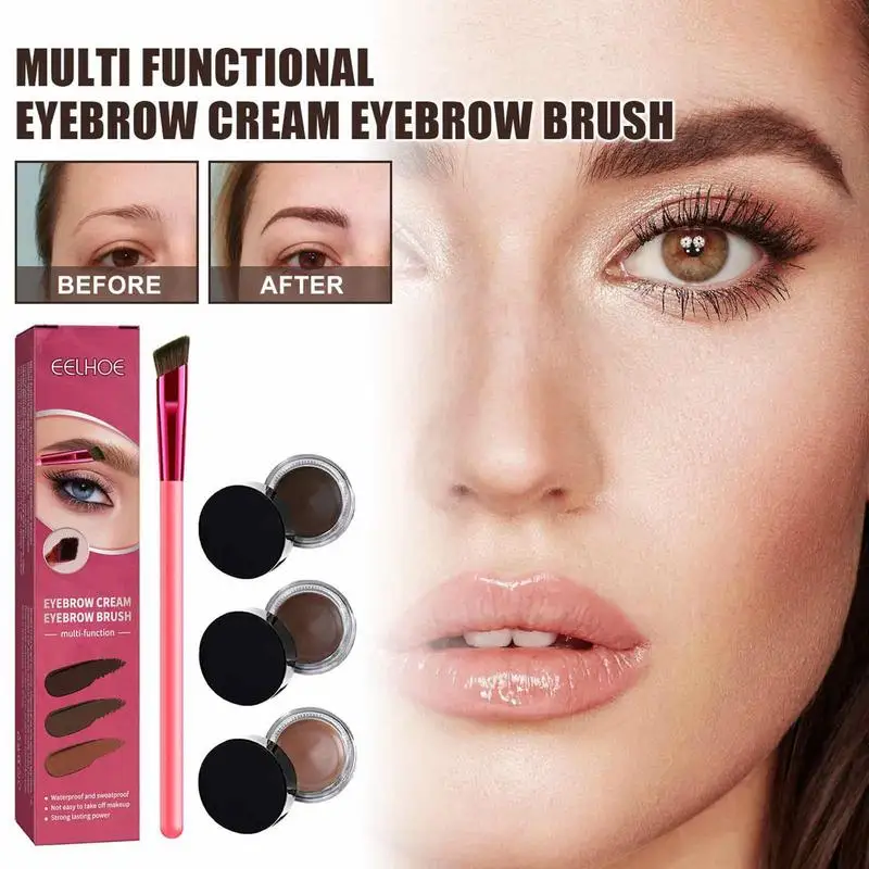 Waterproof Eyebrow Pomade And Brush Kit 4D Multifunction Eyebrow Brush Realistic Eyebrow Brush Square Eyebrow Makeup Brush 4