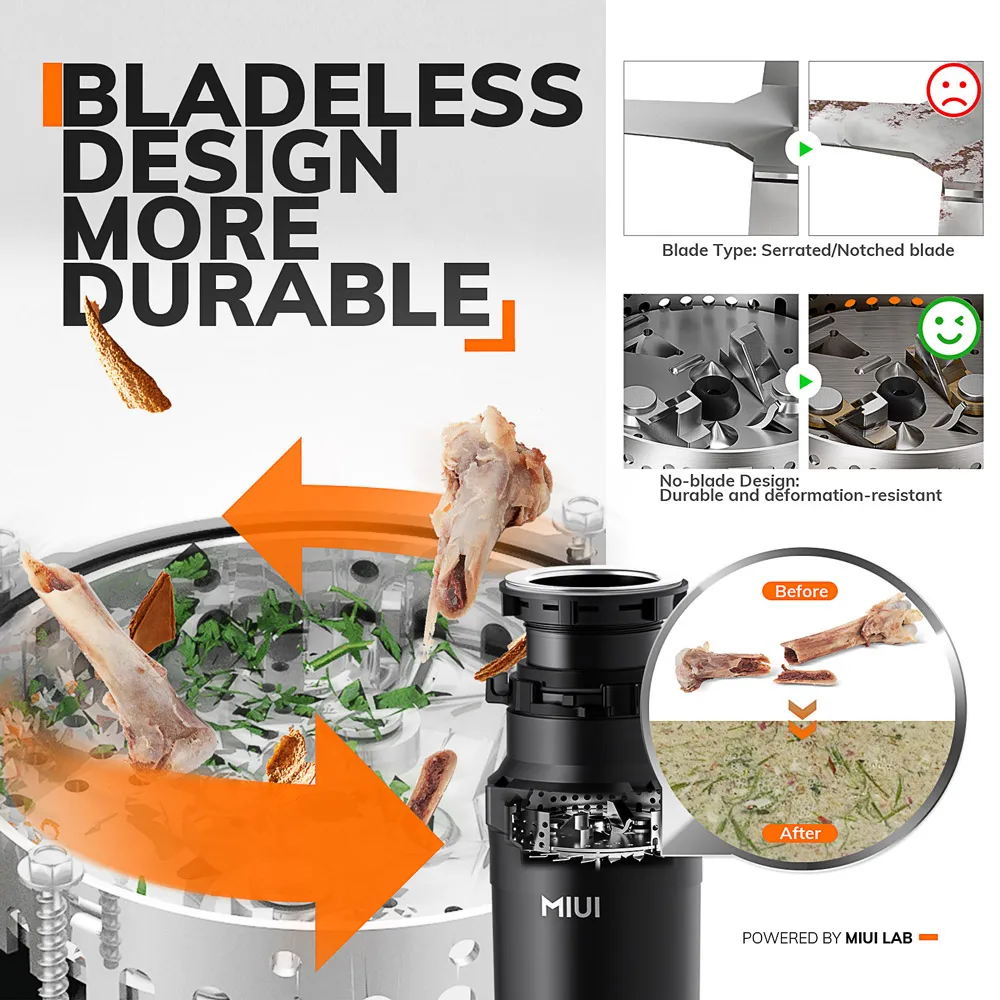 Continuous Feed Garbage Disposal with Sound Reduction,1/2 HP Food Waste