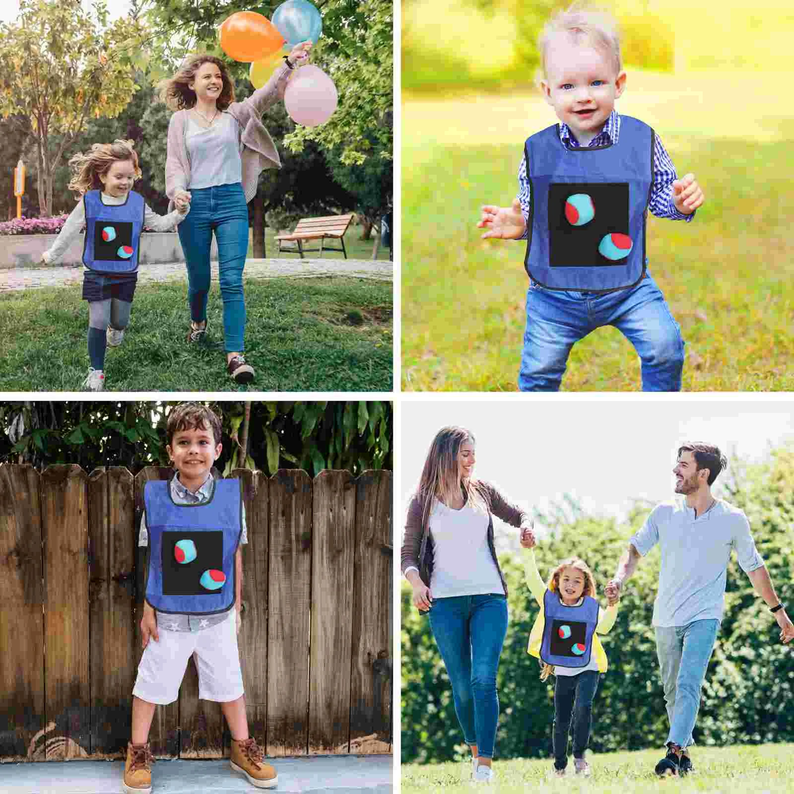 Small Blue Children Sticky Ball Vest Viscous Jersey Vest Game Props Adhesive Ball Vest with 3 Random Color Balls for Kids 6